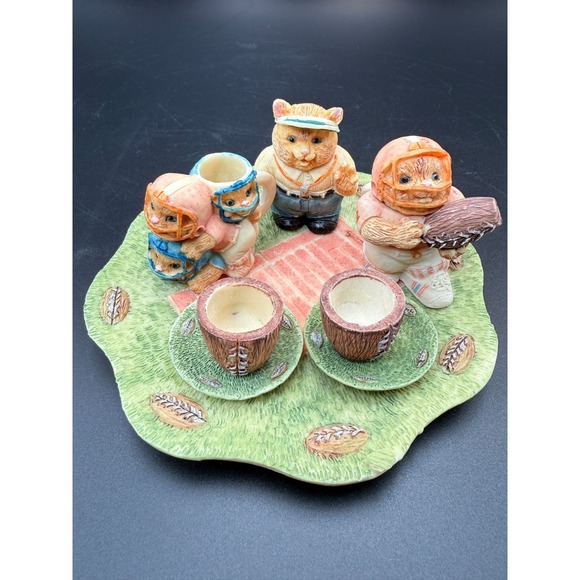 Football Cats Miniature Tea Set, Resin, Sports, 1994, Popular Imports - Picture 2 of 9